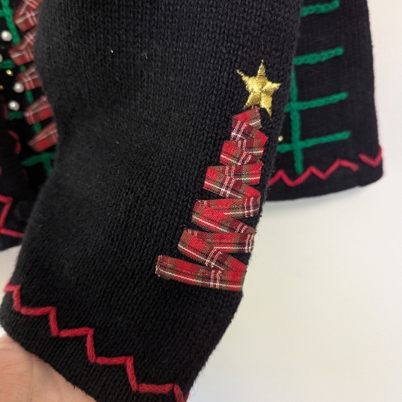 Vintage 90s Ugly Christmas Snowman Tree Ribbon Holiday Sweater - Picture 9 of 13